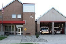South Bend Fire Station 10 is a brick building with red accents