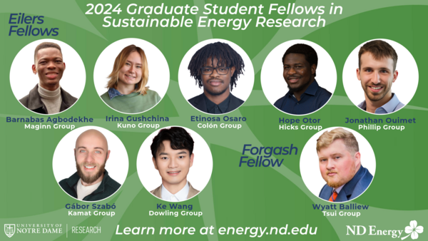 Eight Graduate Students Receive Fellowships from ND Energy to Advance Energy-related Research 